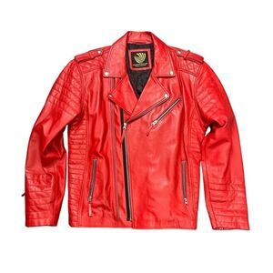 Premium Leather Jacket Mens 3XL Red Moto Motorcycle Lambskin Coat Quilted XXXL